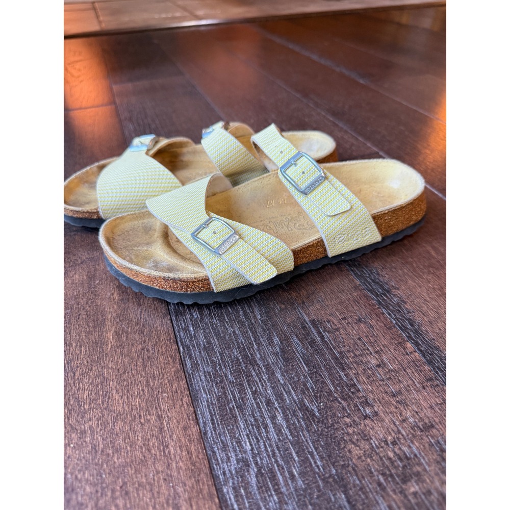 Birki's Birkenstock Sandals 36 L5 Yellow White Striped Slide Buckle Shoes boho
